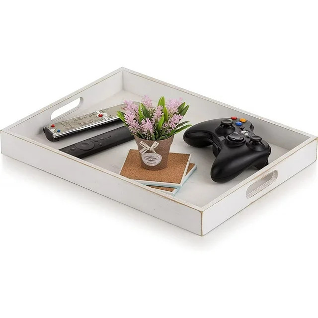 Hanobe Serving Tray Decorative Wooden Bed Coffee Table Ottoman Tray White Decor Food Tray with Ha... | Walmart (US)