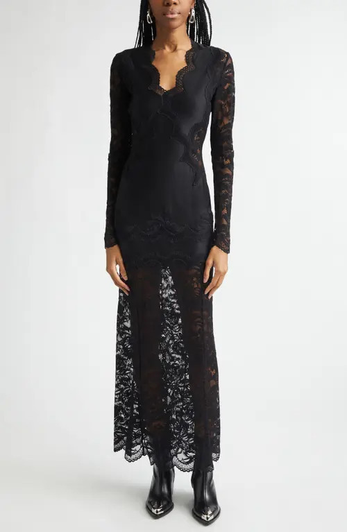 Rabanne Long Sleeve Jersey & Lace Gown in Black at Nordstrom, Size 2 Us | Nordstrom
