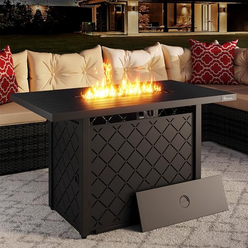 YITAHOME 43 Inch Propane Fire Pit Table, 50,000 BTU Gas Fire Pit with Ignition Systems, Iron Tabletop, Lava Rock, Lid, Rectangular Outdoor Firetable for Patio Deck Garden Backyard (Black) | Amazon (US)
