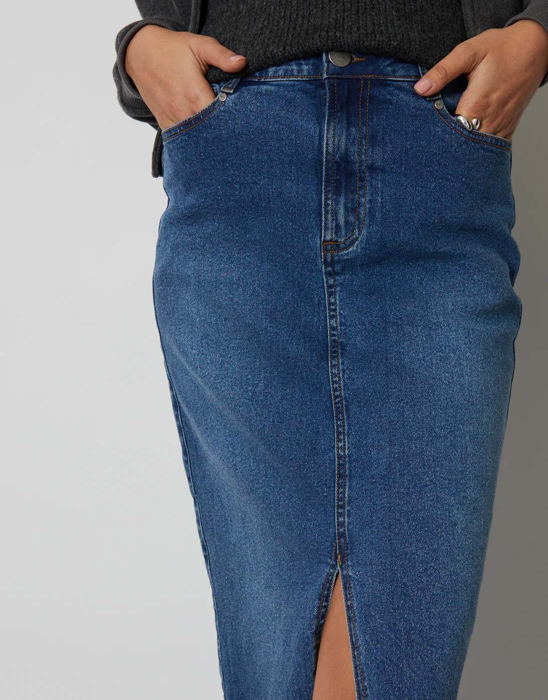 Women's Mid Wash Maxi Denim Skirt | Threadbare
