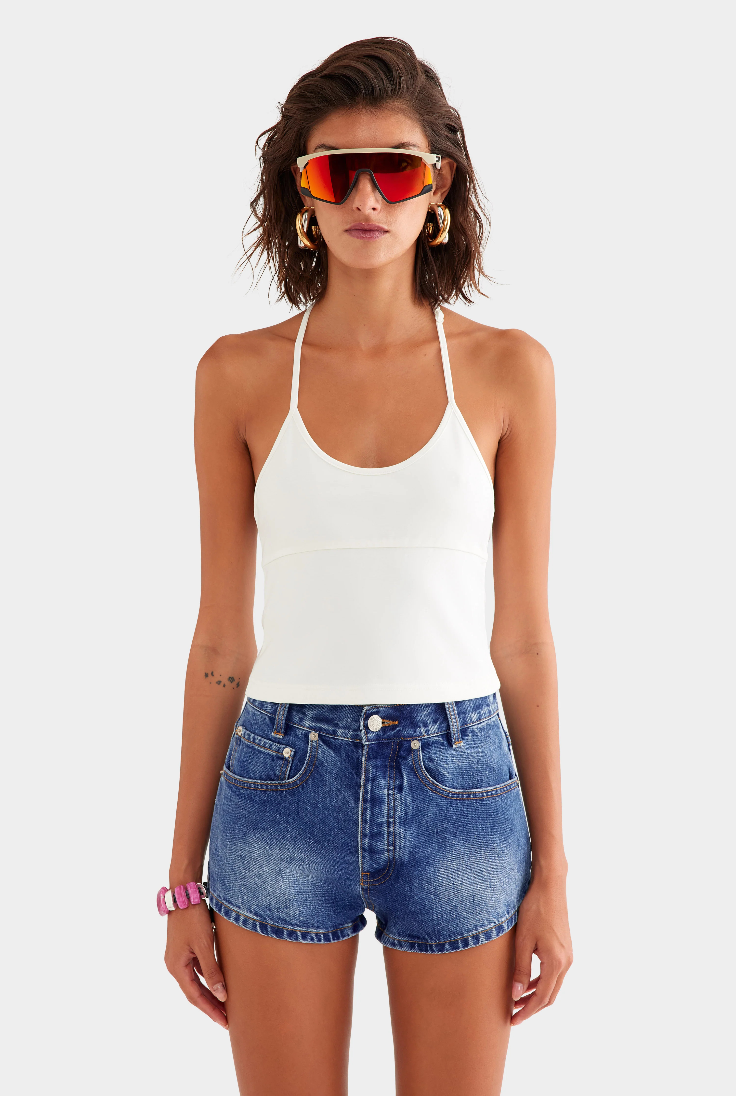 Low Cut Stretch Cotton Tank in White | Venroy | Venroy AU