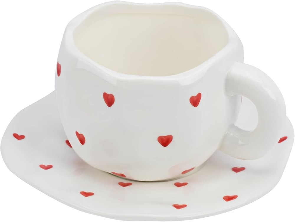 Koythin Ceramic Coffee Mug with Saucer, Cute Red Heart Cup for Women for Office and Home, Couple ... | Amazon (US)