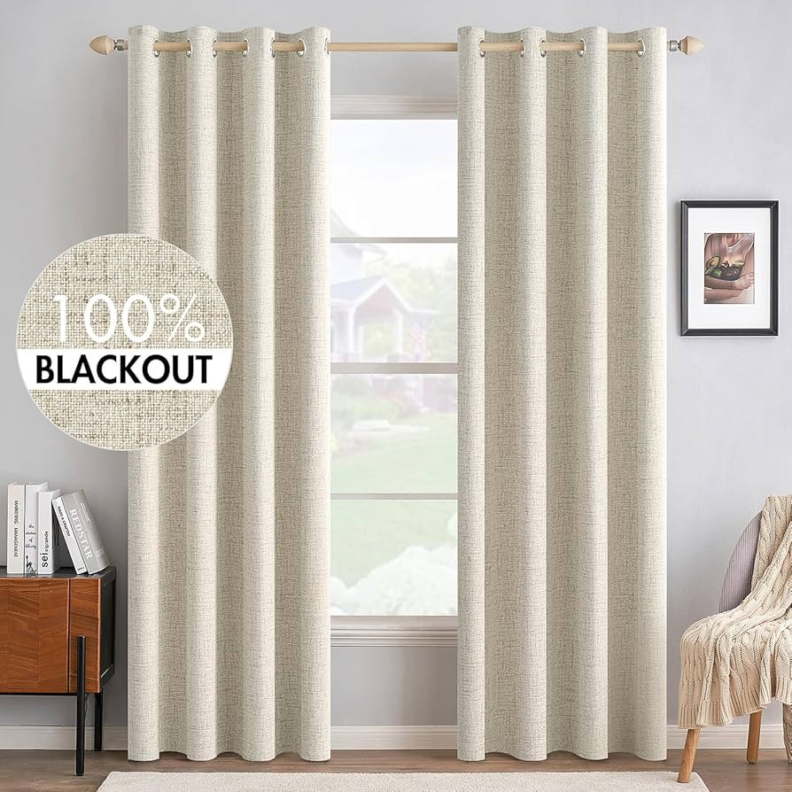 MIULEE 100% Blackout Linen Textured Curtains for Bedroom Solid Thermal Insulated Cream Grommet Ro... | Amazon (US)