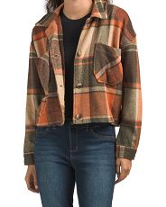 Juniors Wool-Like Plaid Cropped Jacket | TJ Maxx