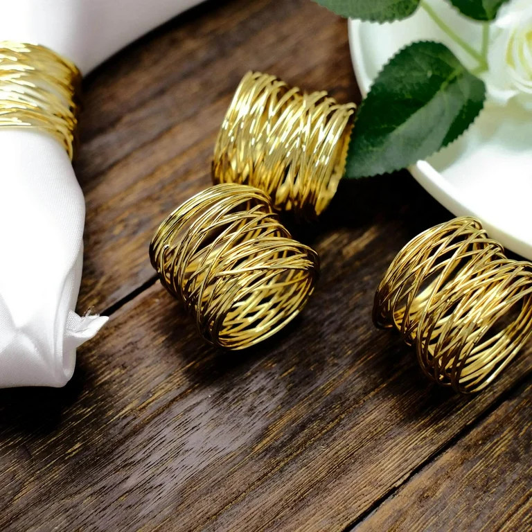 Efavormart Paquete de 4 / Servilletas de Lino de Tela O Papel de Alambre de Metal Dorado Brillant... | Walmart (US)