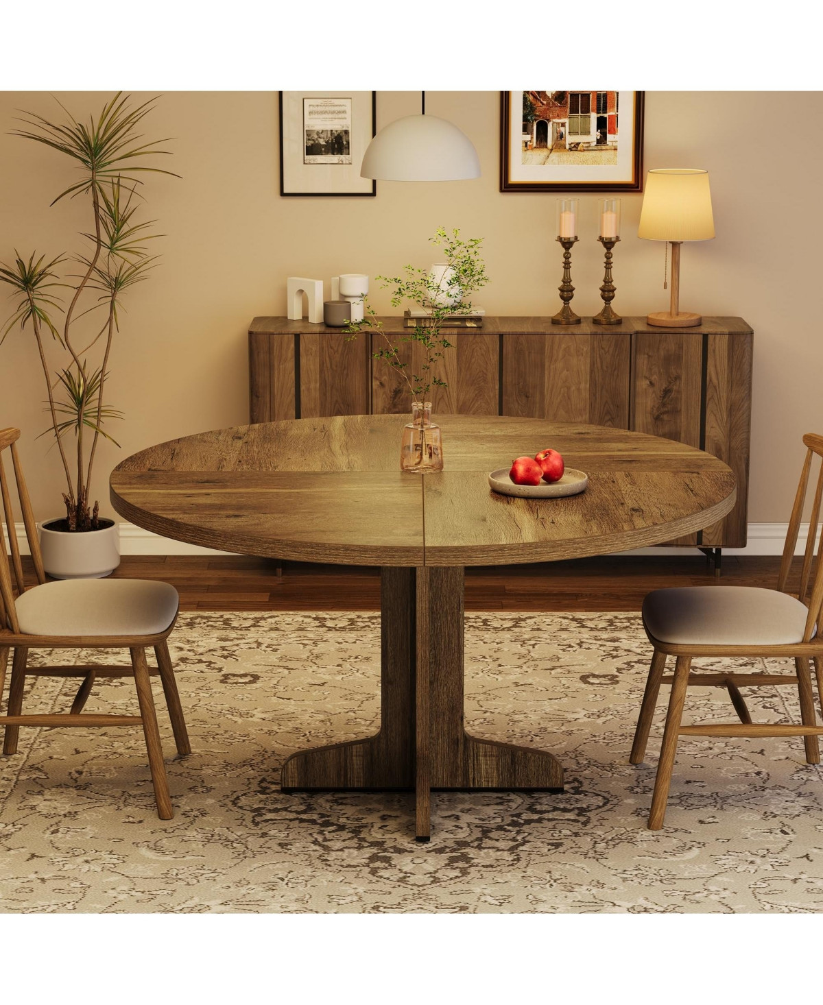 gaomon 47 Inch Wood Tabletop and Stable Base - Farmhouse Circle Kitchen Table - Brown | Macy's