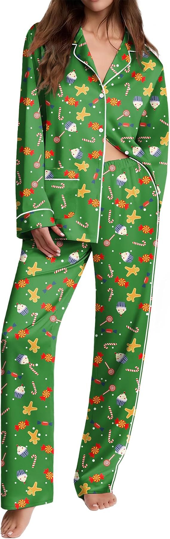 Ekouaer Womens Pajama Sets Satin Silk Pjs Long Sleeve Button Down Sleepwear | Amazon (US)
