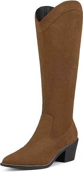 DREAM PAIRS Womens Cowboy Boots, Western Cowgirl Pull On Zipper Chunky Heel Pointed Toe Knee High... | Amazon (US)