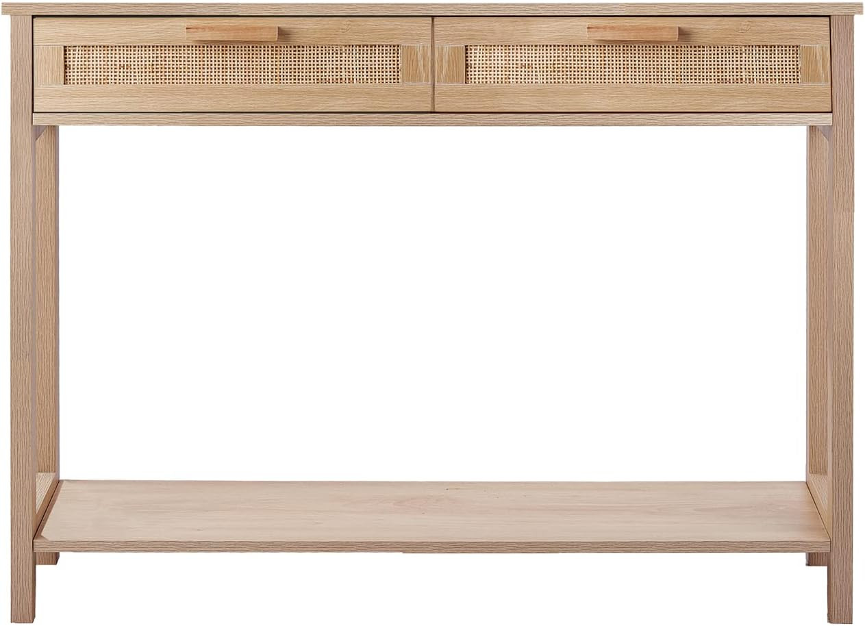 CREATIVELAND Console Table, 2 Drawers Hamilton Rattan Console Table, Entry Storage Rustic Sofa Si... | Amazon (US)