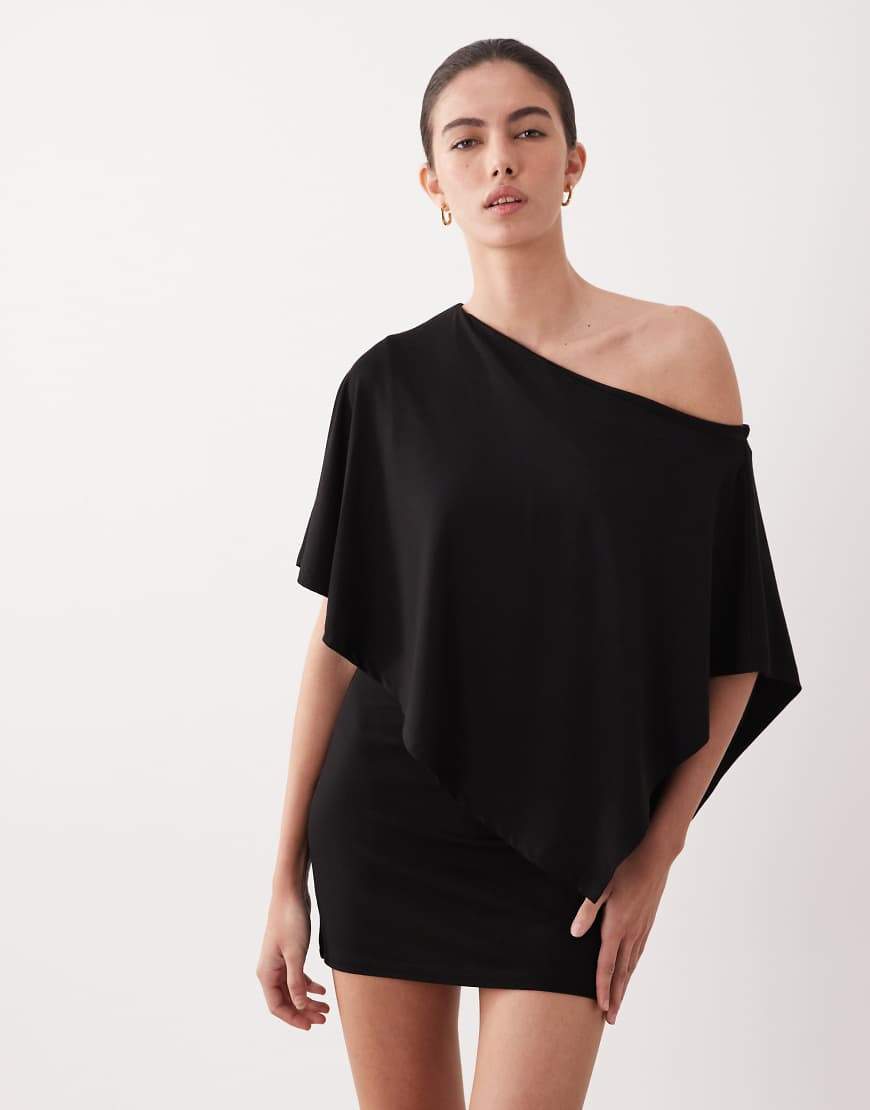 ASOS DESIGN off the shoulder cape detail mini dress in black | ASOS (Global)