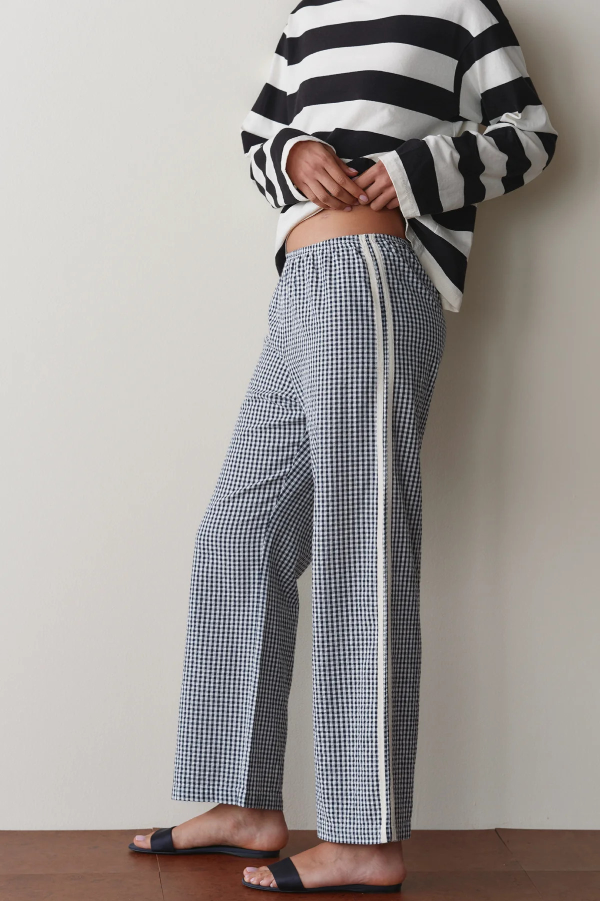 Navy Cotton Gingham Stripe Crop Pant \u2013 DONNI. | Cotton Gingham | DONNI.