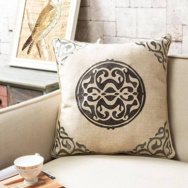 20 x 20-inch Embroidered linen Medallion Throw Pillow | Overstock.com Shopping - The Best Deals o... | Bed Bath & Beyond