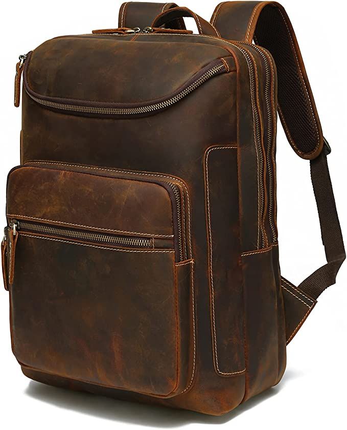 LANNSYNE Vintage Genuine Leather 16" Laptop Backpack For Men Hiking Travel Bag Camping Rucksack | Amazon (US)
