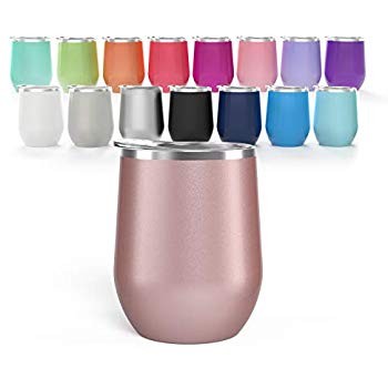 Vacuum Insulated Wine Tumbler with Lid Rose Gold, Double Wall Stainless Steel Stemless Insulated ... | Amazon (US)