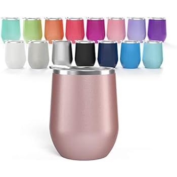 Vacuum Insulated Wine Tumbler with Lid Rose Gold, Double Wall Stainless Steel Stemless Insulated ... | Amazon (US)