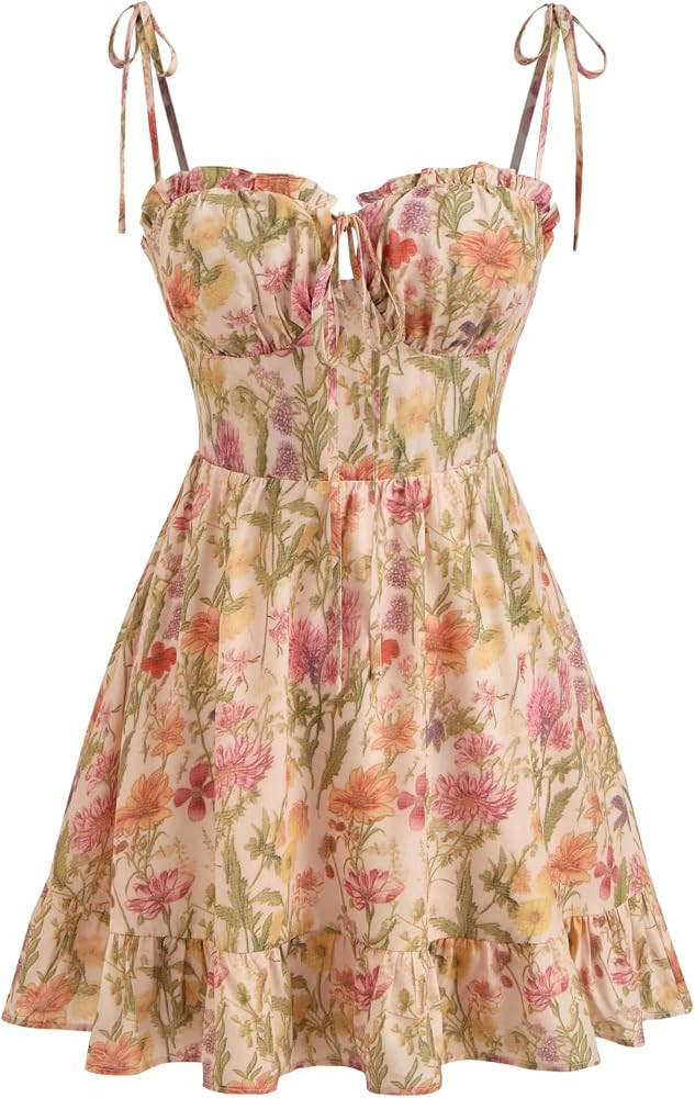CIDER Floral Dress for Women Summer Mini Sundresses Spaghetti Strap Cute Vacation Dresses Boho Ca... | Amazon (US)