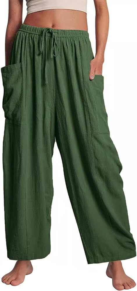Flygo Women's Wide Leg Pants Summer Casual Loose Fit Beach Palazzo Harem Pants with Pockets | Amazon (US)