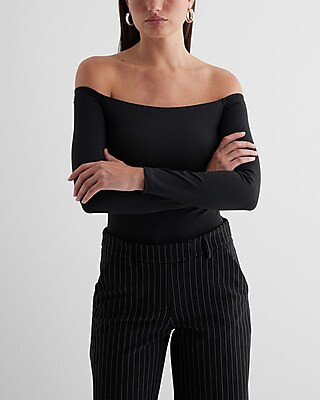 Body Contour High Compression Off The Shoulder Bodysuit Black Women's XS | Express