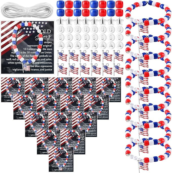 Zeyune 30 Sets Memorial Day Beaded Bracelet Kit, 1029 Pcs Red White Blue DIY Patriotic Bracelet M... | Amazon (US)