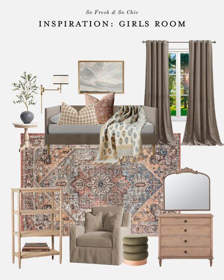 Muted peach and taupe girls room inspiration!
-
Neutral girls room - taupe velvet affordable curtains - amazon home - Etsy - Wayfair - birch lane - rugs usa - traditional rug multicoloured - soft large rug - affordable bedroom rug - kids bedroom decor - kids bedroom furniture - taupe velvet daybed - wood pedestal accent table round - black ceramic vase - artificial 4’ olive tree - Afloral - cloud landscape art - affordable vintage printable digital art - comfy slip covered armchair beige - wood and cane bookshelf - three drawer dresser - ornate frame mirror - Anthropologie dupe mirror - block print quilt bedding - block print throw pillows - pottery barn - tailored wall sconce with white shade - olive green round velvet ottoman Target Studio McGee

#LTKkids #LTKhome #LTKsalealert