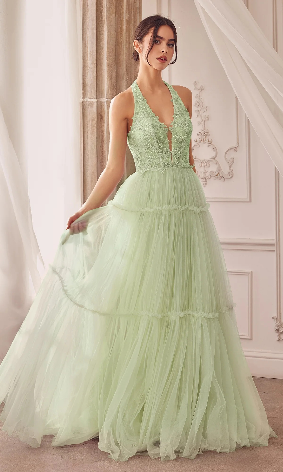 Lace-Halter Long A-Line Prom Dress A1206 | Prom Girl