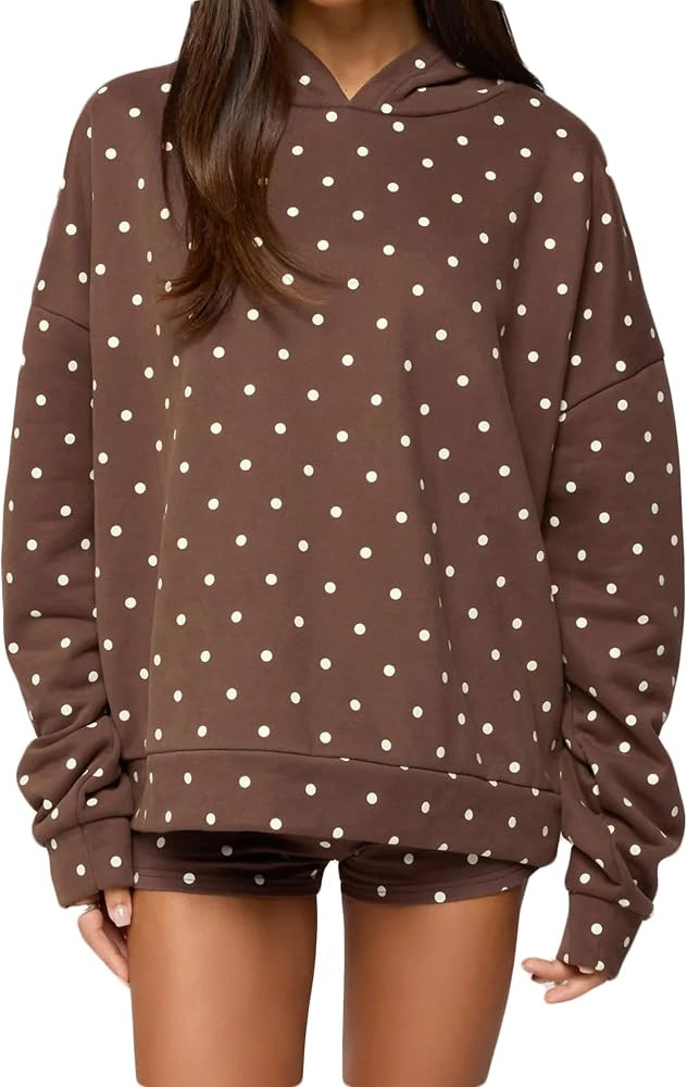 FOMOYUU Women Polka Dot Outfits 2 Piece Long Sleeve Oversized Hoodie and Casual Matching Shorts Y... | Amazon (US)