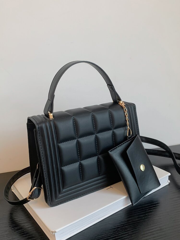 Mini Quilted Detail Flap Square Bag With Coin Purse | SHEIN