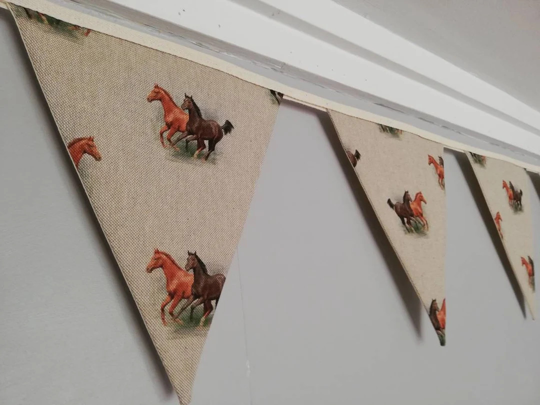 Horses fabric bunting on natural background, 10 flags, approx 2.5 metres | Etsy (US)