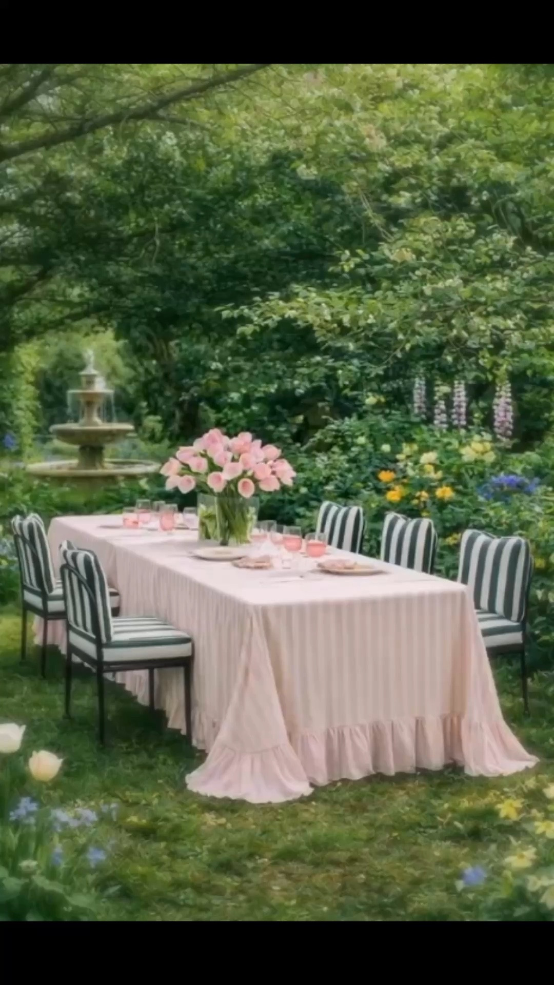 Earth Day reminds us some of the best luxury is simply being outside — sunlight through the trees, the sound of water, fresh blooms on the table, and time gathered in a beautiful garden. A fountain, flowers, and spring greenery can turn an ordinary meal into a restorative moment. Celebrating the healing power of nature today and every day.

Shop this outdoor dining mood: striped dining chairs, table linens, garden fountain, drinkware, and floral styling.

#EarthDay #OutdoorLiving #GardenDining #Fountain #DiningTable #DiningChair #TableLinens #FlowerArrangement #Drinkware #Planter #SpringDecor #PatioDecor

#LTKHome #LTKMothersDay #LTKSaleAlert