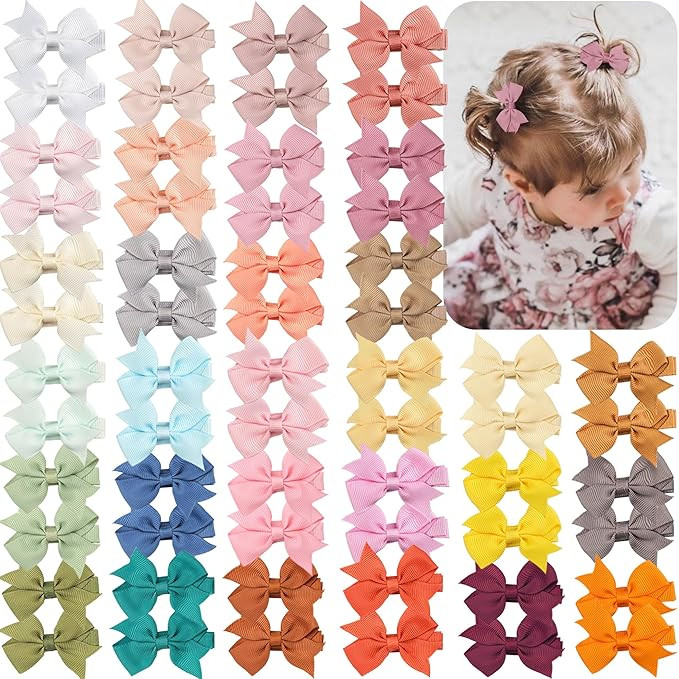 CÉLLOT Baby Hair Clips 60Pcs Tiny 2" Baby Girls Hair Bows Fully Covered Baby Bows Hair Barrettes... | Amazon (US)