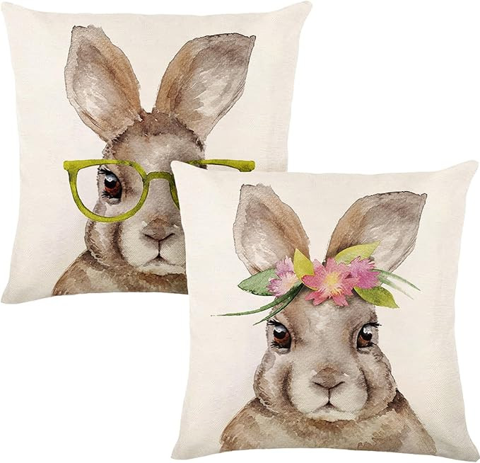 Easter Pillow Covers 18x18 Inch Set of 2 Easter Decorations Spring Holiday Farmhouse Bunny Rabbit... | Amazon (US)