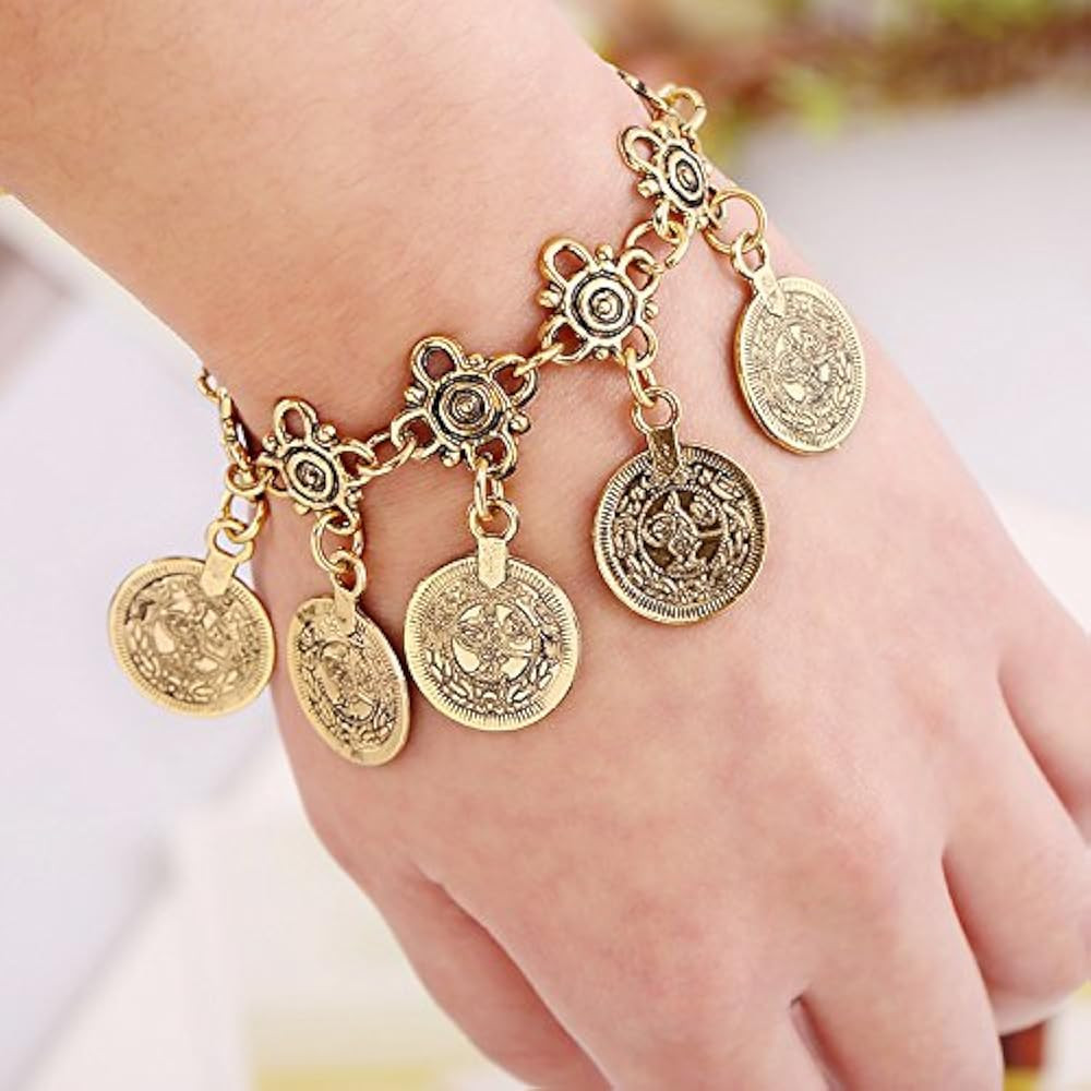 3PC Bohemian Coin Necklace Bracelet Earrings Set Gypsy Women's Jewelry Pirate Costume Accessories... | Amazon (US)