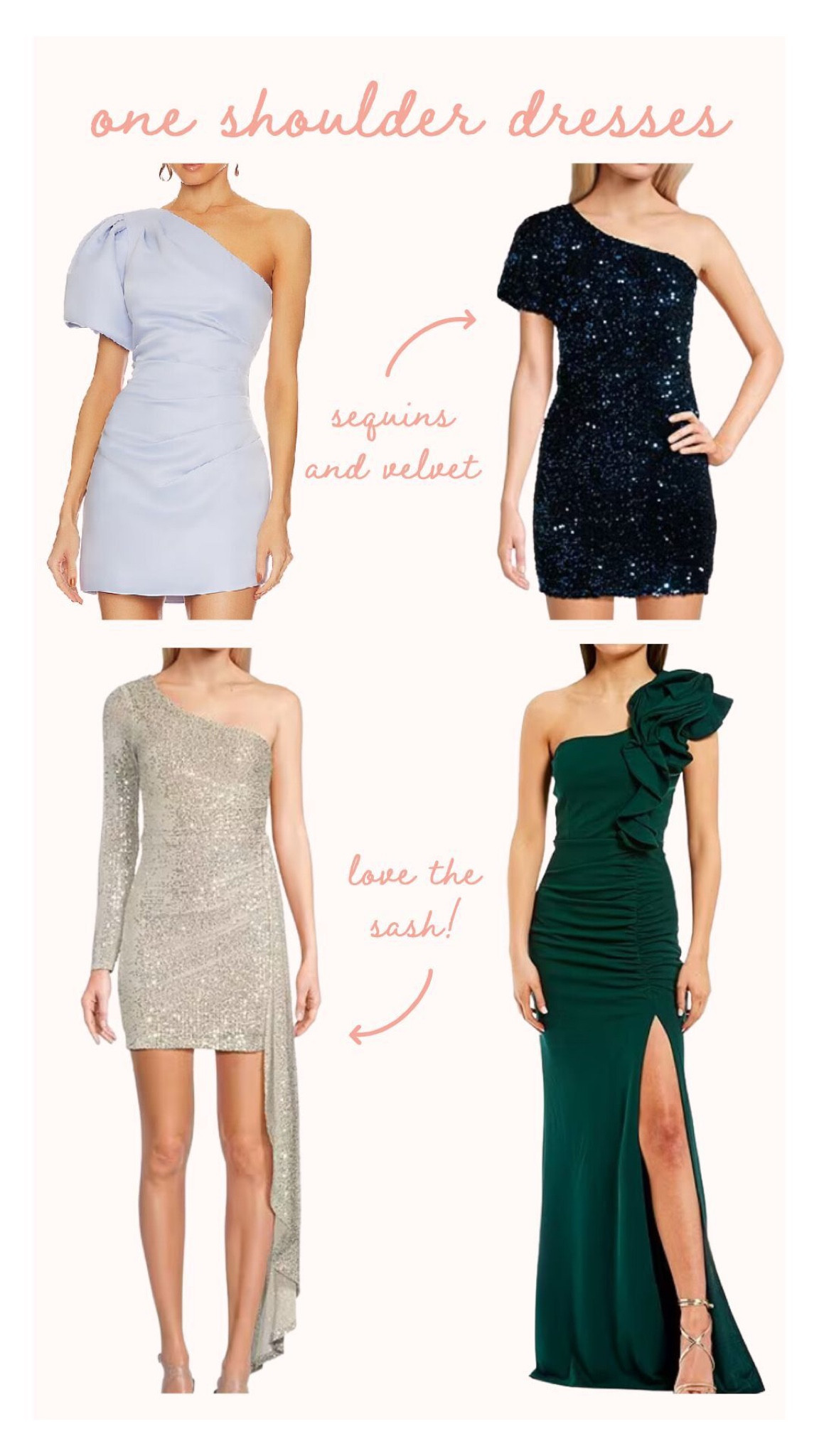 One shoulder homecoming dresses for teen girls. More on DoSayGive.com 

#LTKunder100 #LTKstyletip #LTKunder50