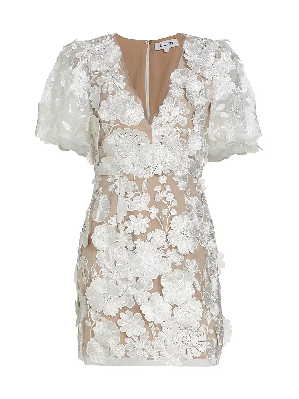 Zayla Floral Lace Puff-Sleeve Minidress | Saks Fifth Avenue