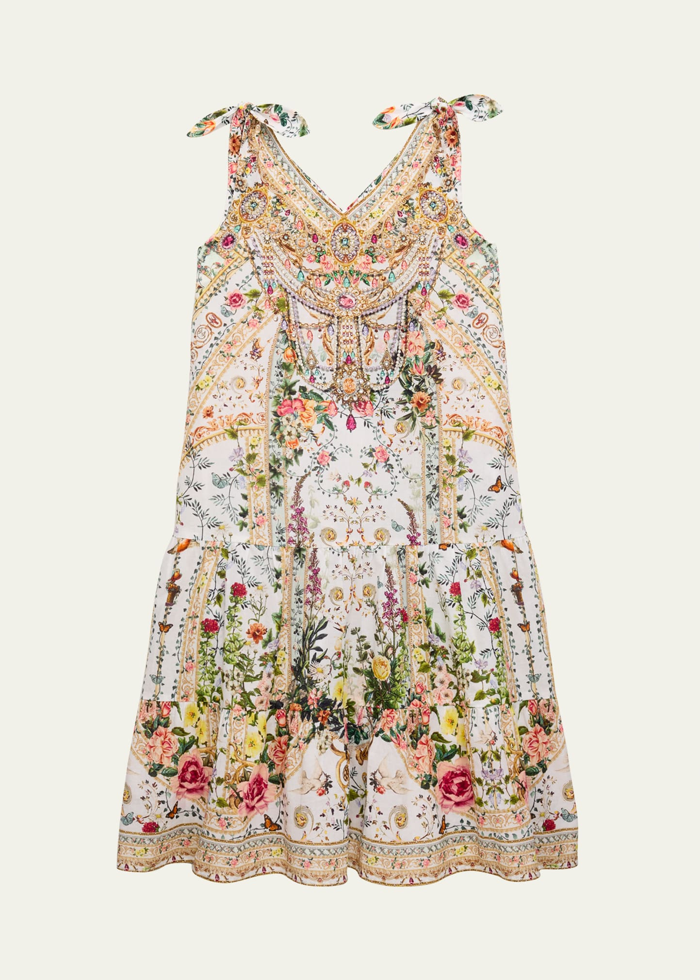 Camilla Girl's Renaissance Romance Tiered Dress with Bows, Size 4-10 | Bergdorf Goodman