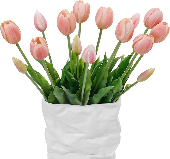 15 Pcs Fall Pink Artificial Tulips Fake Flowers, Premium Latex Lifelike Texture, UV Resistant Wat... | Amazon (US)