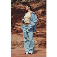 Light Blue Wash Turn Up Hem Low Rise Ripped Baggy Boyfriend Jeans | PrettyLittleThing CAN