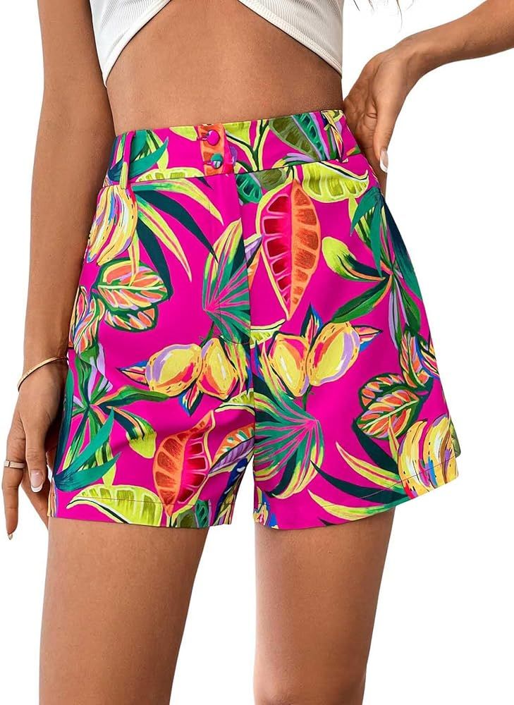 Milumia Women's Summer Shorts Tropical Print High Waisted Wide Leg Boho Shorts | Amazon (US)