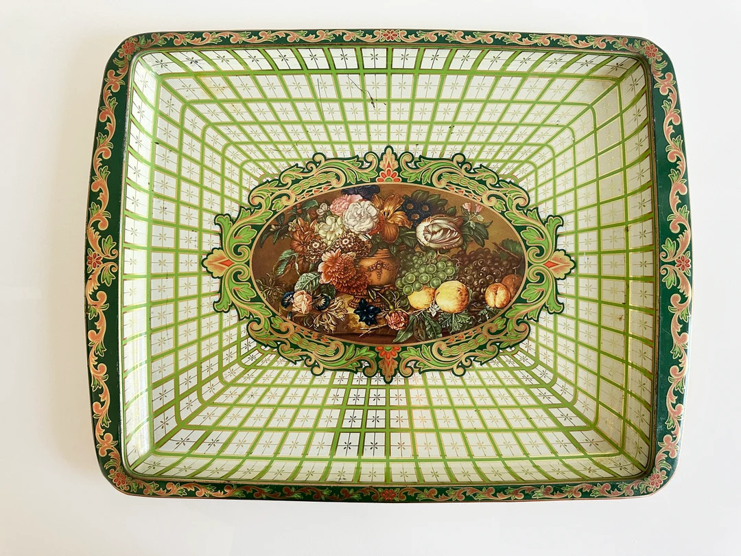 Daher Decorative Ware Rectangular Tin Tray Fruit Flowers England Vintage 1970s | Etsy (US)