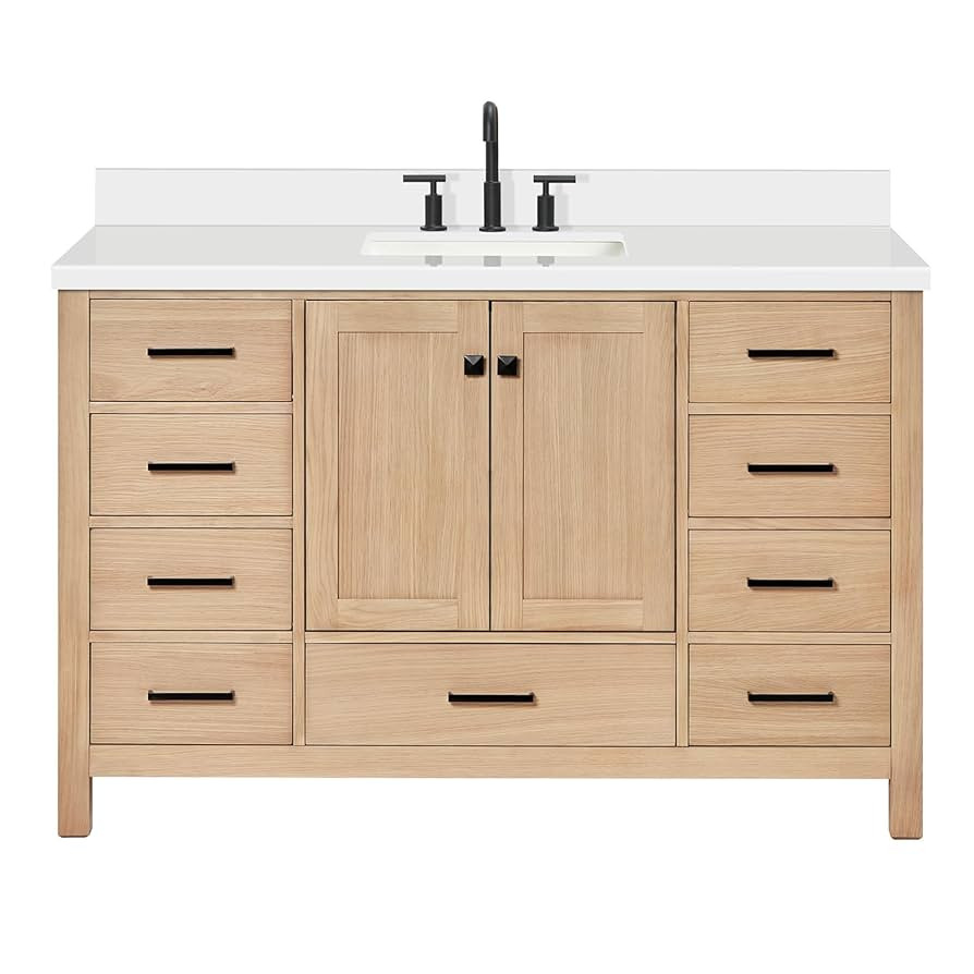 ARIEL 55'' Bathroom Vanity with Sink, American White Oak Solid Wood, 1.5 inch Edge Pure White Qua... | Amazon (US)