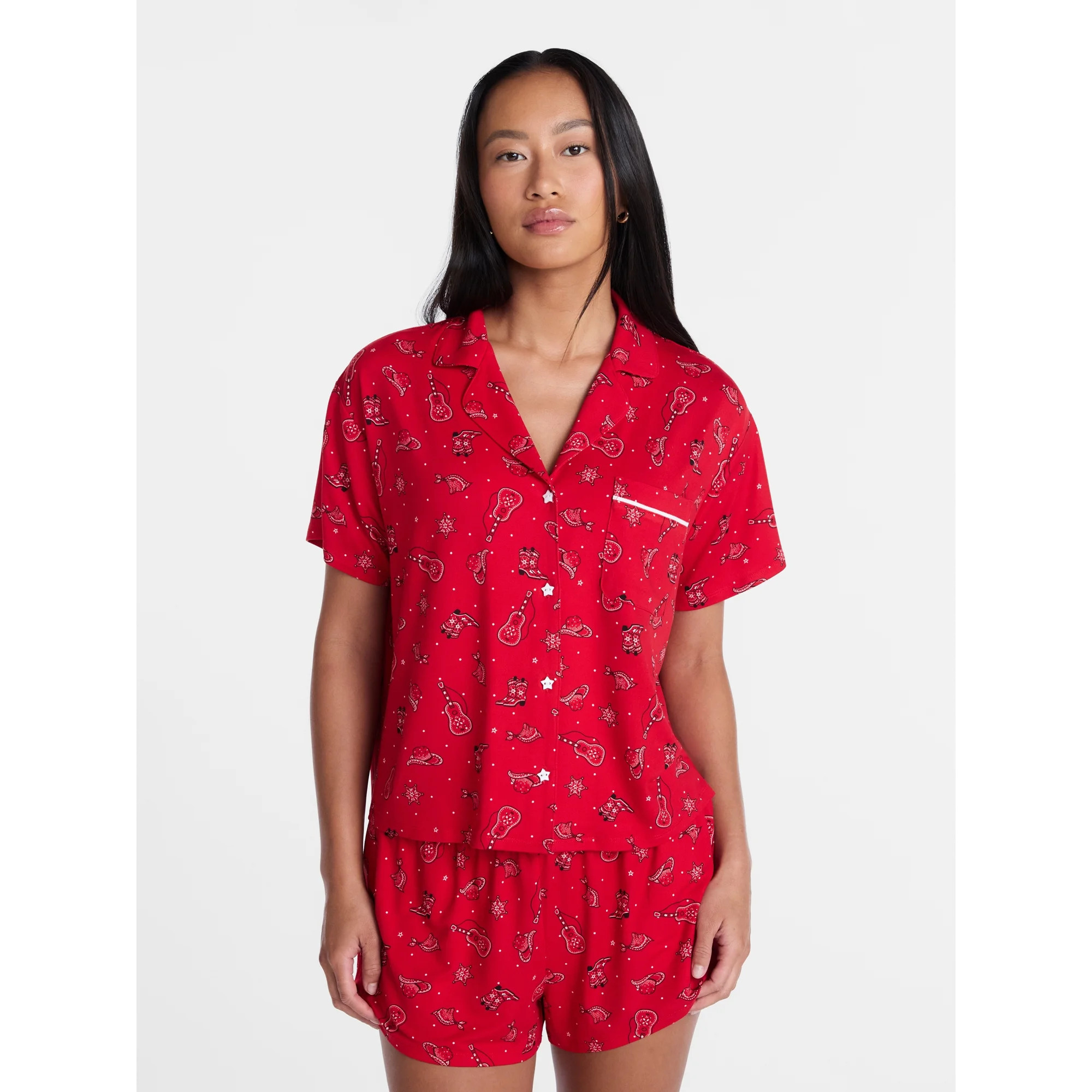 Country Festival Women's Notch Top and Shorts Pajama Set from Way to Celebrate, 2-Piece, Sizes XS... | Walmart (US)