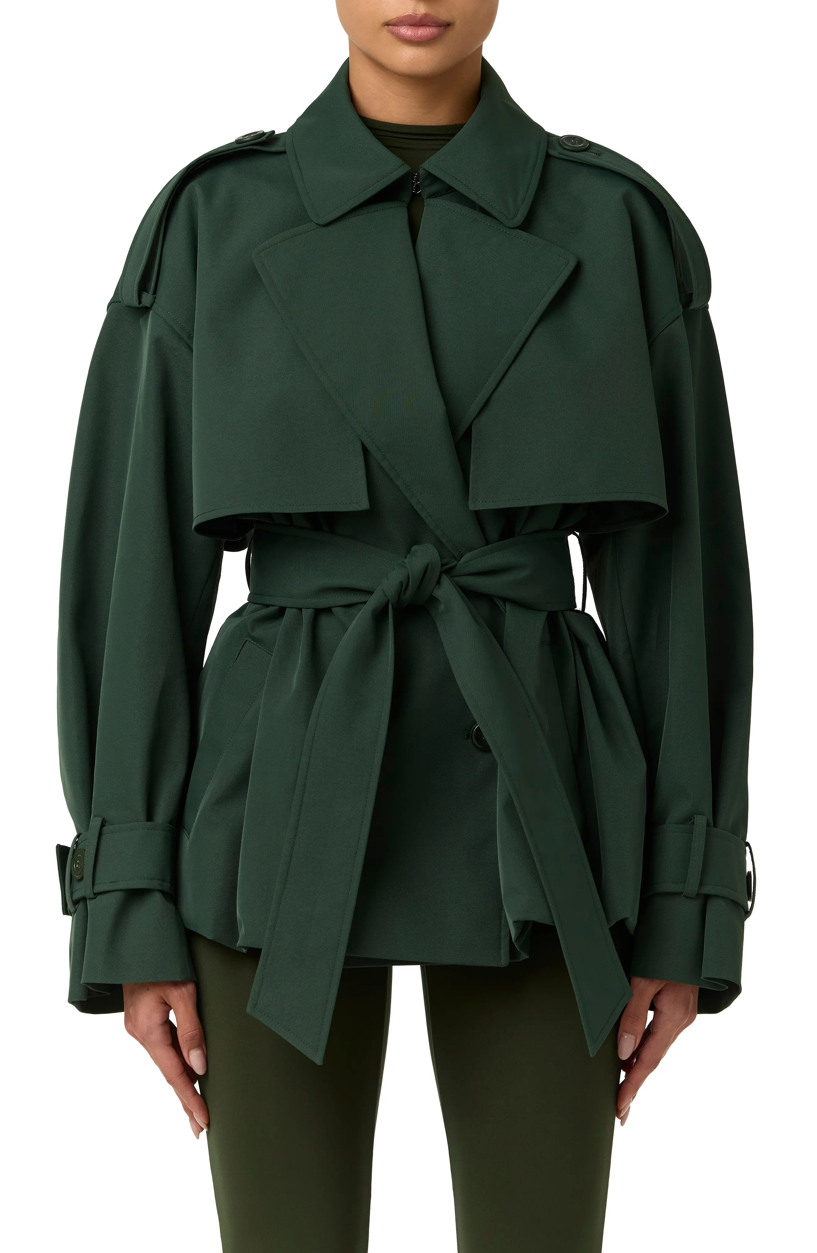 Naked Wardrobe Nylon Bubble Trench Coat in Noir Green at Nordstrom, Size Large | Nordstrom