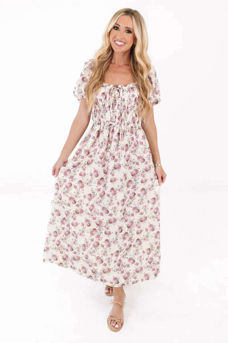 Perfect In Peonies Midi Dress - Cream | The Impeccable Pig
