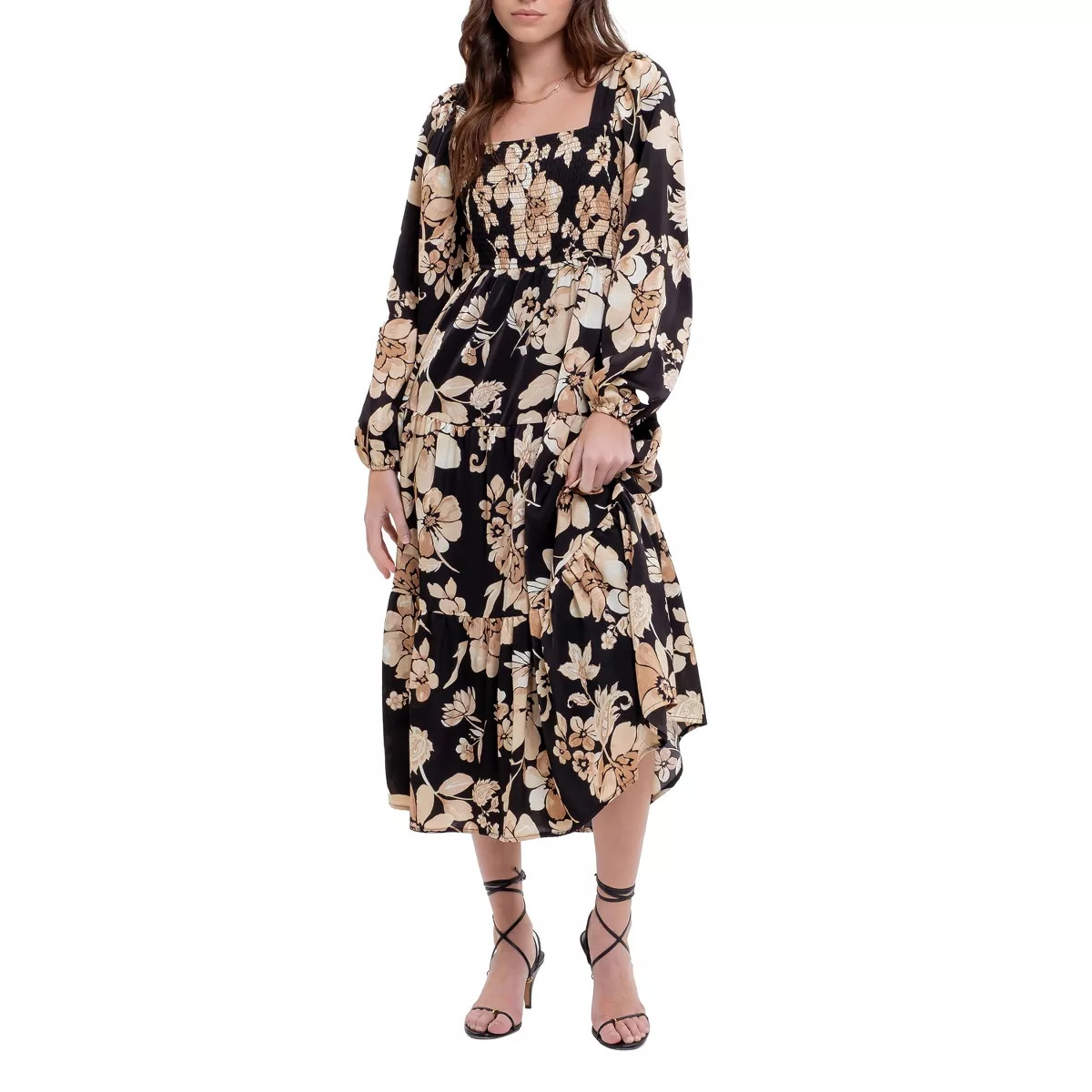 August Sky Women's Smocked Floral Long Sleeve Midi Dress | Target