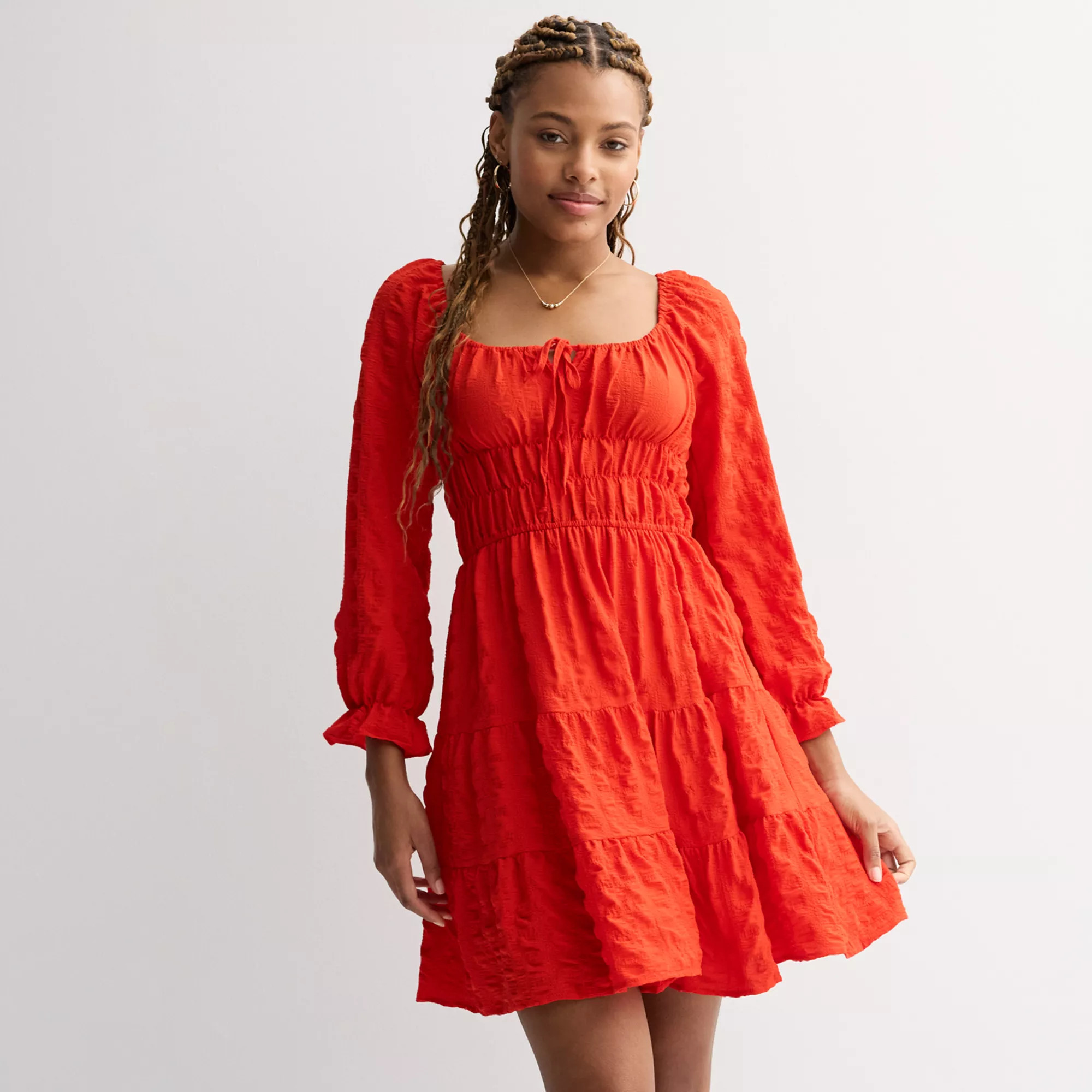Juniors' Liberty Love Long Sleeve Smocked Waistband Mini Dress | Kohl's