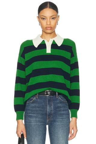 &Daughter Edith Stripe Polo Sweater in Green,Navy | FWRD 
