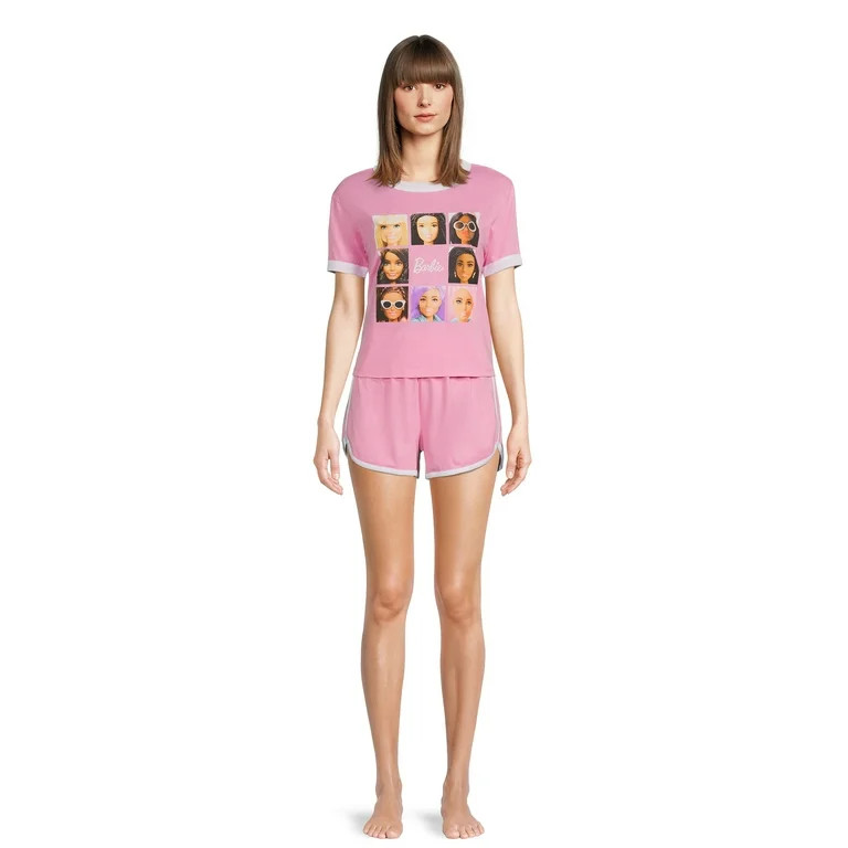 Barbie Women's Ringer Tee and Short Sleep Set, 2-Piece | Walmart (US)