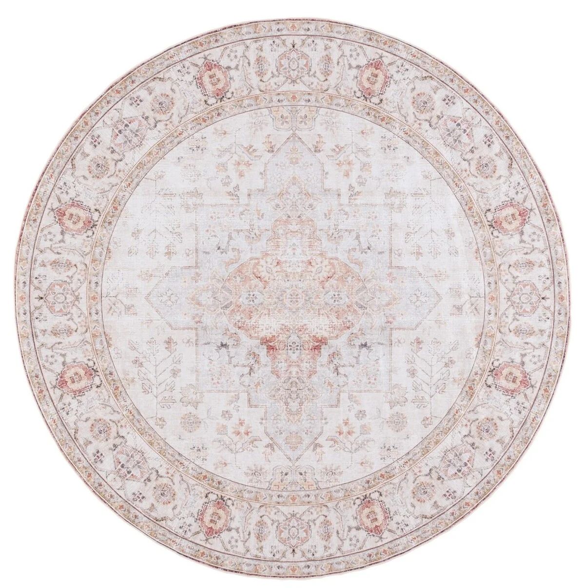 SAFAVIEH Tucson Nazca Traditional Machine Washable Area Rug, 8' x 8' Round, Light Grey/Rust | Walmart (US)