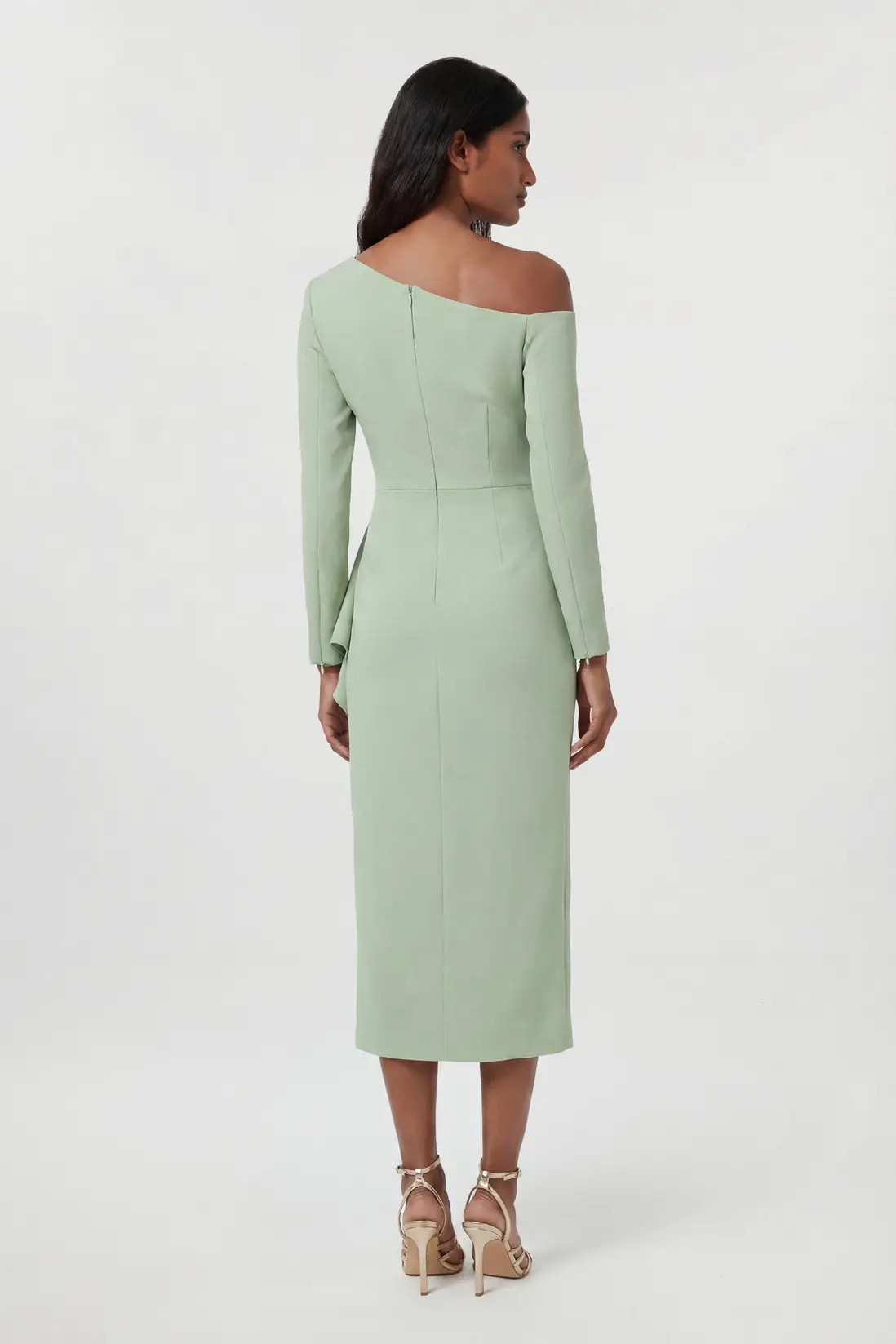 Petite Compact Stretch Asymmetric Neckline Draped Midi Dress | Karen Millen