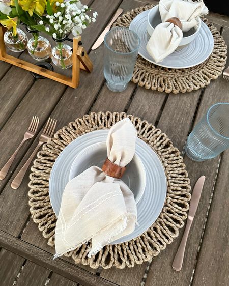 Al fresco dining…the prettiest neutral, organic chargers, napkins and napkin rings that elevate our favorite everyday stoneware dishes! 
Summer dinner parties 
These glasses are acrylic and poolside safe. The sweetest vase with endless options to decorate with
Love 🖤
@walmart #walmartpartner #walmarthome 



#LTKHome #LTKSeasonal #LTKFindsUnder50